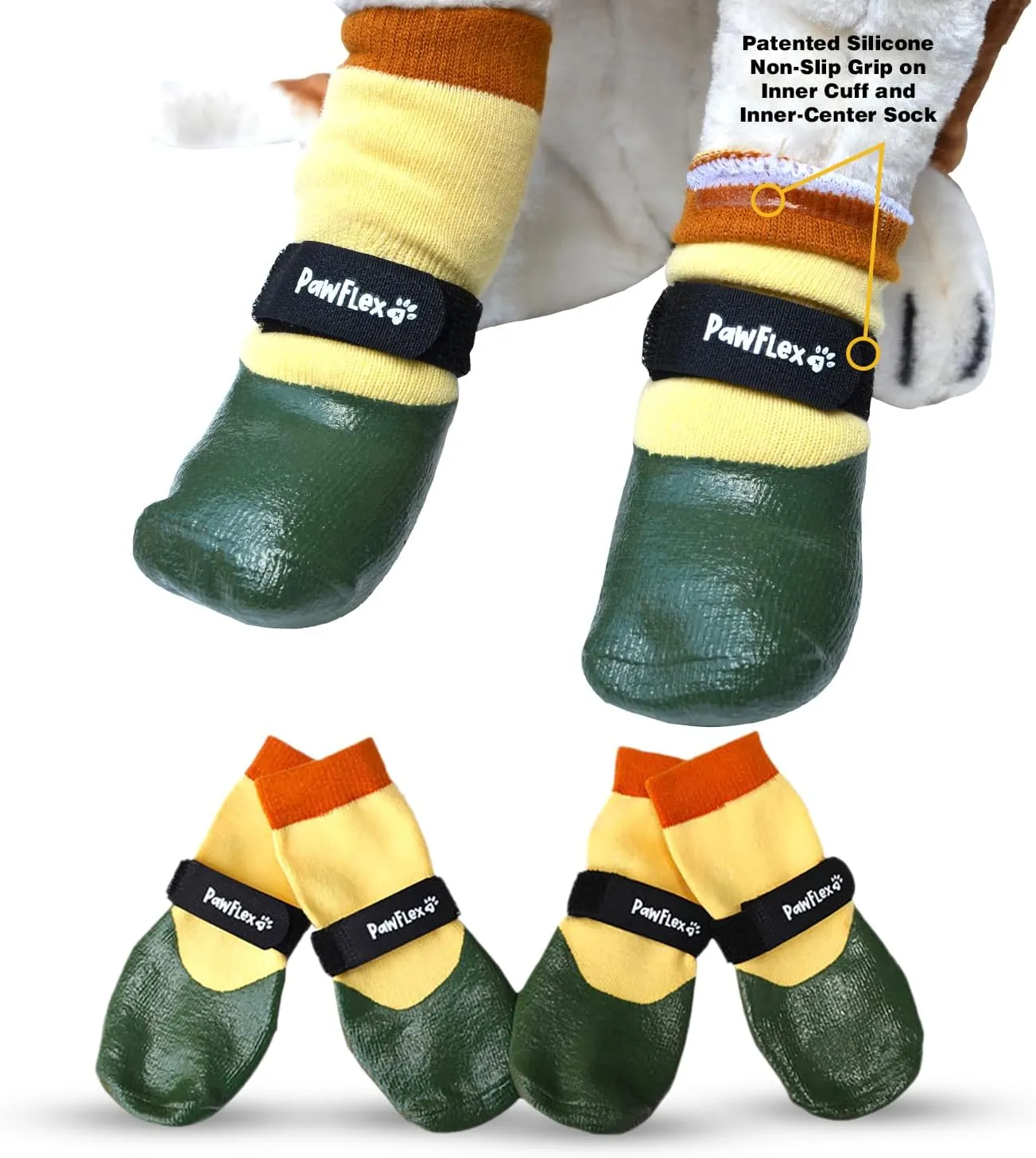 Double Dipped Waterproof Dog Socks Comfy Pawz Soft Indoor/Outdoor Dog Booties with Rubberized Bottom| Non-Slip Silicone Grip at Inner Cuff for No Twisting or Sliding Off| Adjustable Strap