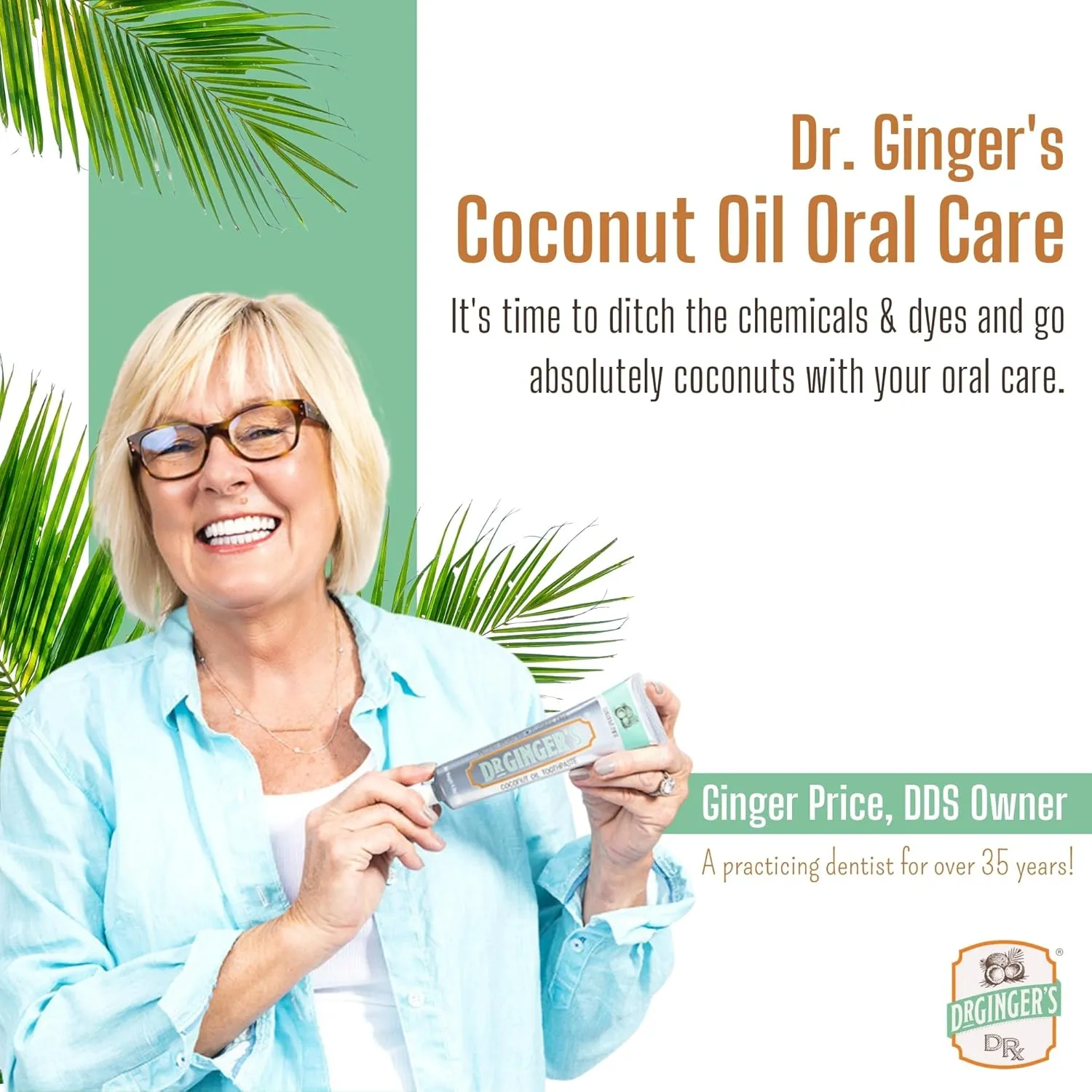 Dr. Ginger's Coconut Oil Charcoal Toothpaste for Sensitive Teeth and Gums - Mint Flavor, 4oz 2pcs - All-Natural White Activated Charcoal Whitening Toothpaste  Freshens Breath and Reduces Plaque