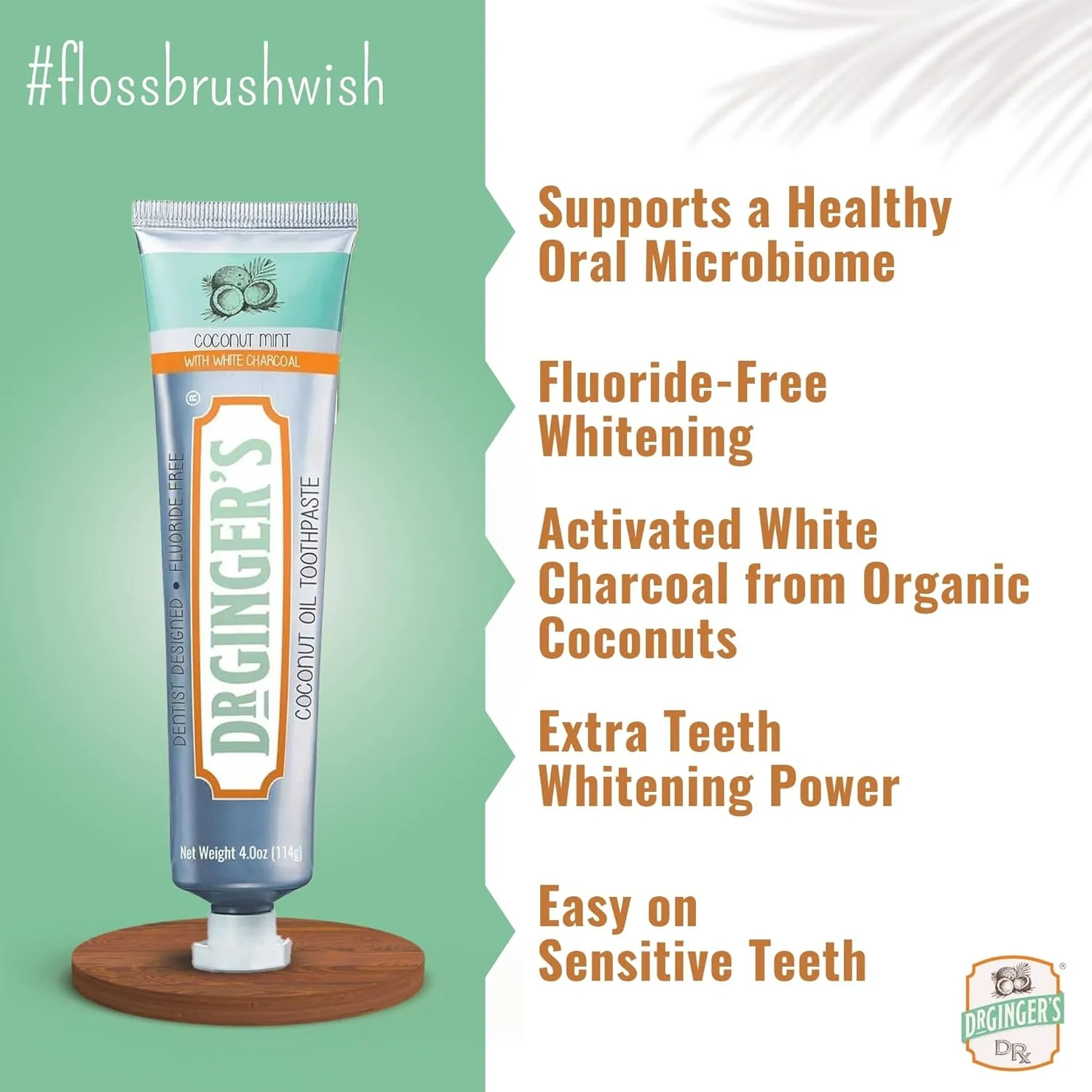 Dr. Ginger's Coconut Oil Charcoal Toothpaste for Sensitive Teeth and Gums - Mint Flavor, 4oz 2pcs - All-Natural White Activated Charcoal Whitening Toothpaste  Freshens Breath and Reduces Plaque