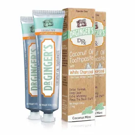 Dr. Ginger's Coconut Oil Charcoal Toothpaste for Sensitive Teeth and Gums - Mint Flavor, 4oz 2pcs - All-Natural White Activated Charcoal Whitening Toothpaste  Freshens Breath and Reduces Plaque