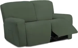 Easy-Going 6 Pieces Microfiber Stretch Sectional Recliner Sofa Slipcover Soft Fitted Fleece 2 Seats Couch Cover Washable Furniture Protector with Elasticity for Kids(Recliner Loveseat, Greyish Green)