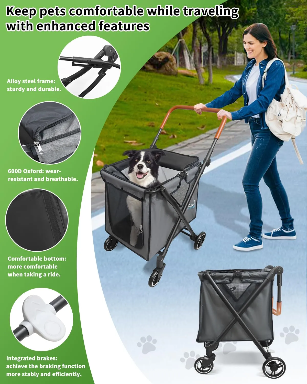 Folding Pet Stroller Dog Stroller for Small/Medium Dogs, Cat 4 Wheels