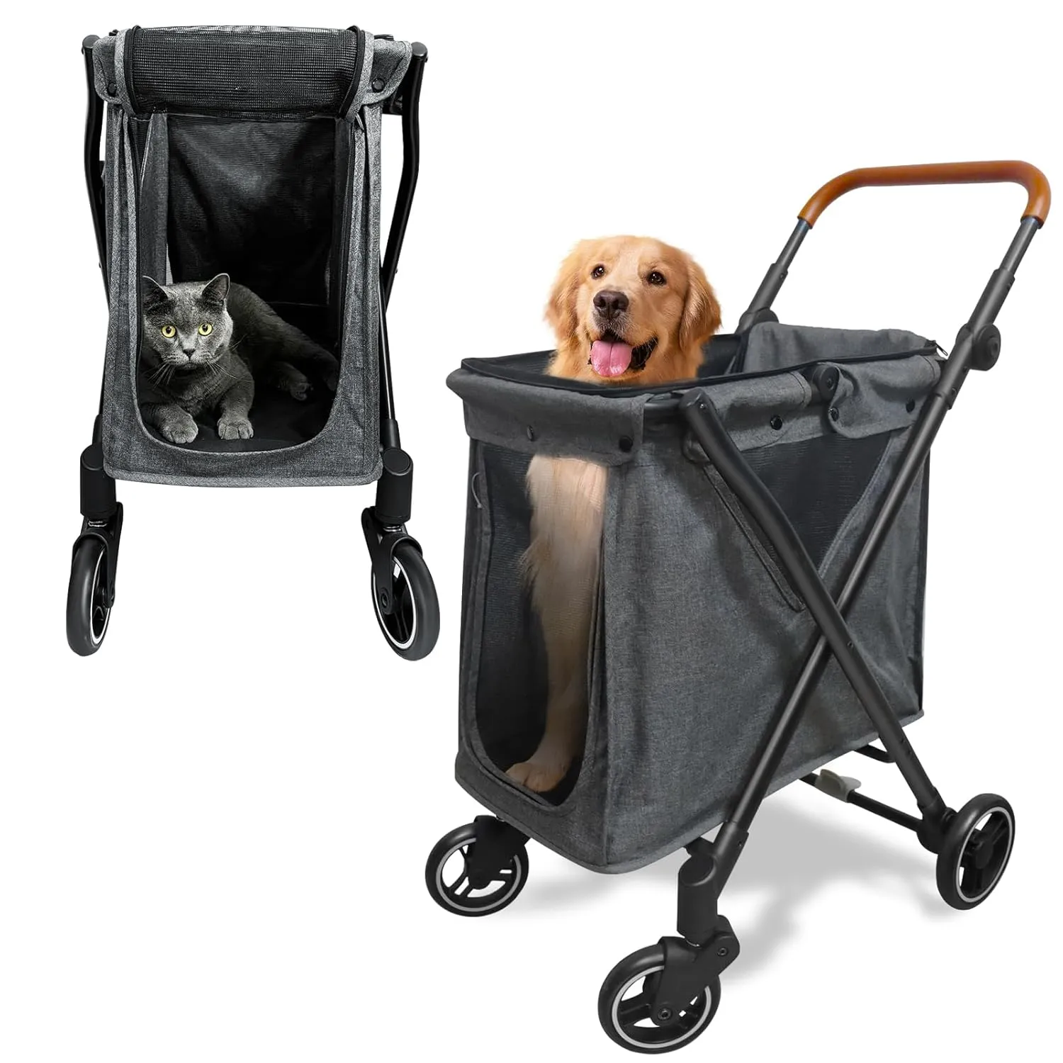 Folding Pet Stroller Dog Stroller for Small/Medium Dogs, Cat 4 Wheels