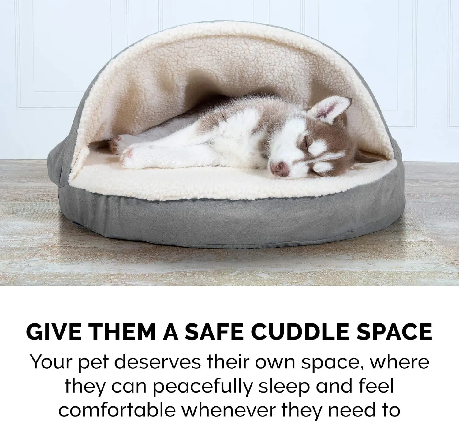 Furhaven 44" Round Orthopedic Dog Bed for Large Dogs w/ Removable Washable Cover, For Dogs Up to 80 lbs - Sherpa & Suede Snuggery - Gray, 44-inch