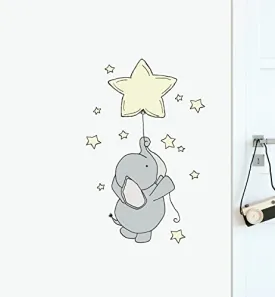 GADGETSWRAP Elephant Floating with Star Balloon Wall Sticker for Home Office Wall Decoration Vinyl Decal Sticker