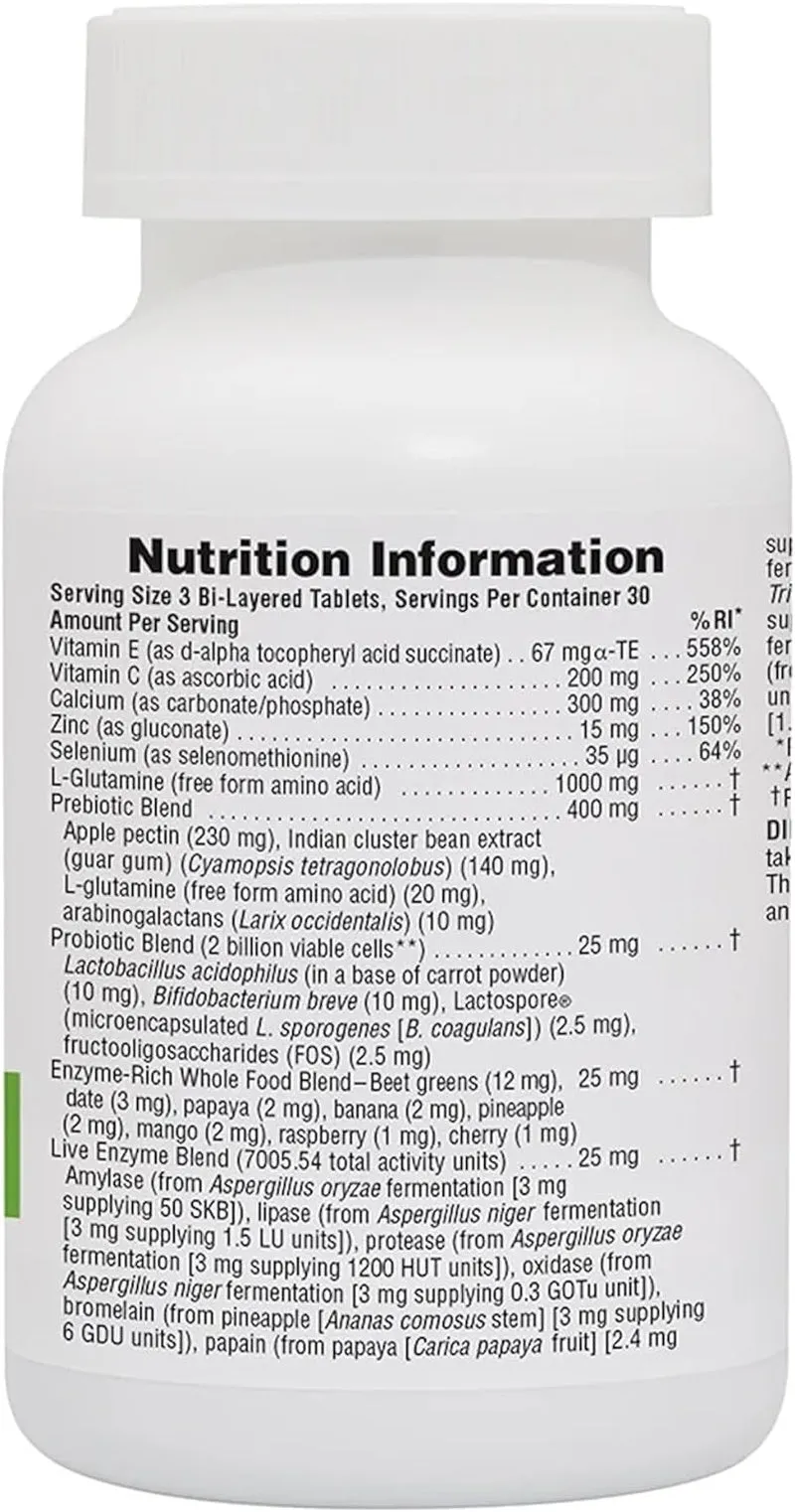 GI Nutra Total Digestive Wellness - Probiotics Supplement with Prebiotics, Digestive Enzymes, Glutamine, Calcium - Gut, Bloating - Vegetarian, Gluten Free - 90 Tablets