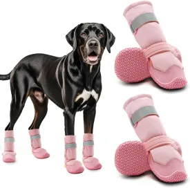 Hcpet Dog Shoes, Dog Boots & Paw Protectors for Winter Snowy Days, Rainy Weather, Outdoor Anti-Slip Sole Dog Booties for Hardwood Floor Pink-Leg 4