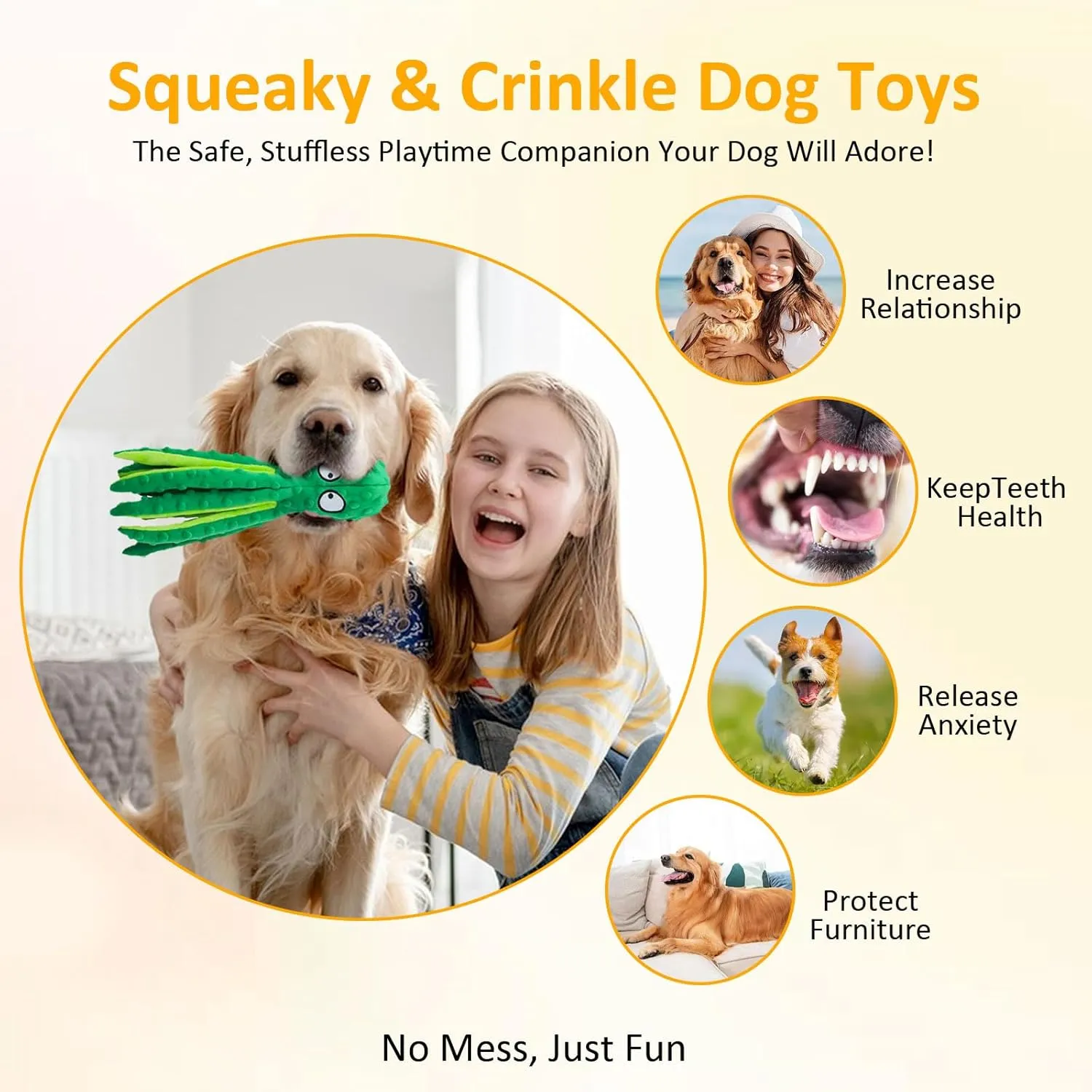 Interactive Dog Toy Bundle - Durable Corn Rubber Chew Toy & Squeaky Octopus Plush Toy, Ideal for Medium & Large Breeds, Teething, and Boredom Relief (2 Pack Corn  Octopus)