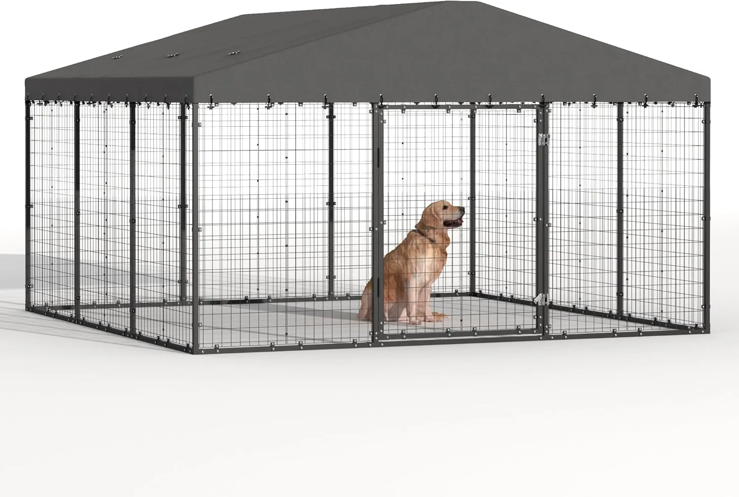 Kurapika Large Dog Kennel Outdoor Heavy Duty Dog Crate, Metal Frame Dog Fence with Secure Double-Lock Design, Easy Assembly, Weatherproof UV-Resistant Roof 118" L x 118" W x 70.9" H