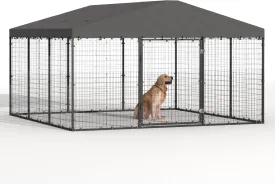 Kurapika Large Dog Kennel Outdoor Heavy Duty Dog Crate, Metal Frame Dog Fence with Secure Double-Lock Design, Easy Assembly, Weatherproof UV-Resistant Roof 118" L x 118" W x 70.9" H