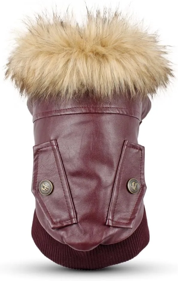 LESYPET Dog Leather Jacket for Small Dogs, Small Dog Jacket Dog Coat Double Layer with Warm Fleece Lined for Small Dogs Puppy Cat, Red XX-Large