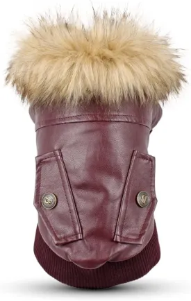 LESYPET Dog Leather Jacket for Small Dogs, Small Dog Jacket Dog Coat Double Layer with Warm Fleece Lined for Small Dogs Puppy Cat, Red XX-Large