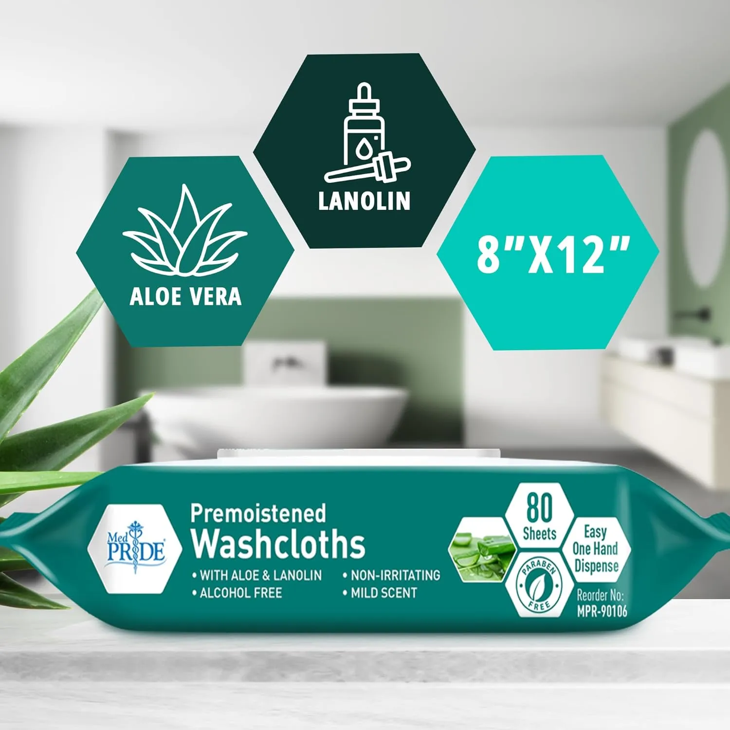 MED PRIDE Disposable XL Premoistened Washcloths 8 x 12 Pack of 80 - Adult Cloth Wipes For Sensitive Skin- Extra Soft Incontinence Wipes