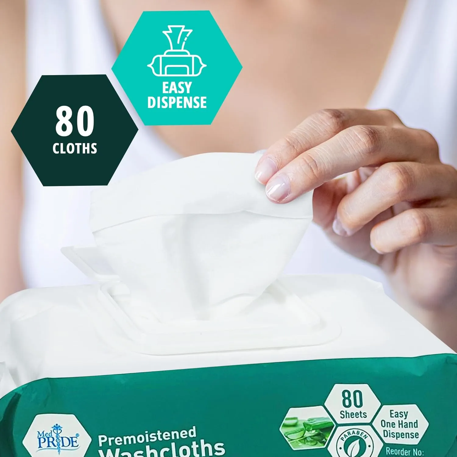 MED PRIDE Disposable XL Premoistened Washcloths 8 x 12 Pack of 80 - Adult Cloth Wipes For Sensitive Skin- Extra Soft Incontinence Wipes