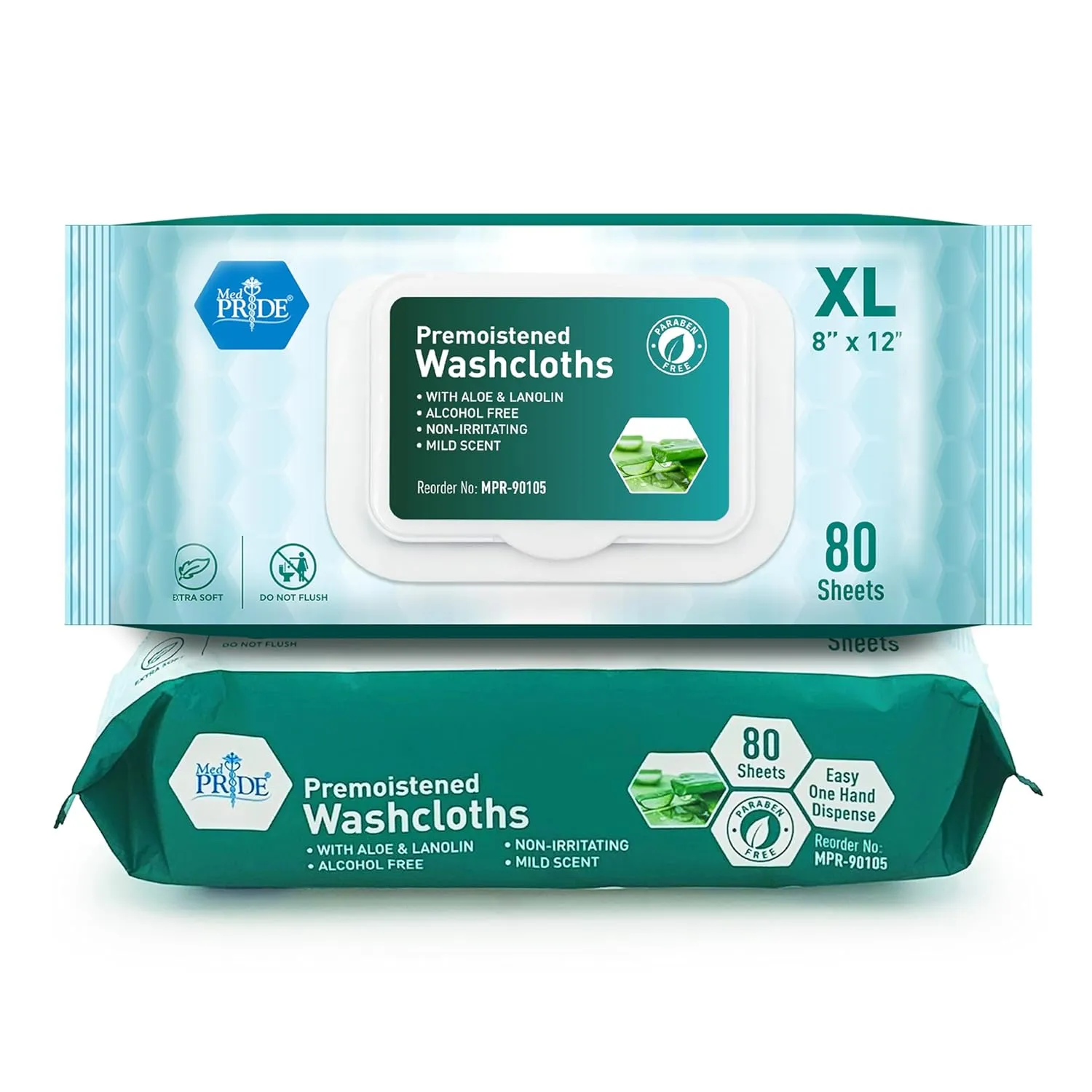 MED PRIDE Disposable XL Premoistened Washcloths 8 x 12 Pack of 80 - Adult Cloth Wipes For Sensitive Skin- Extra Soft Incontinence Wipes
