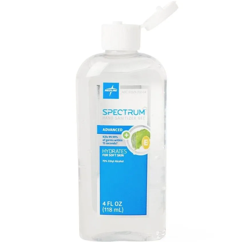 Medline Spectrum Advanced Gel Hand Sanitizer, with Aloe & Vitamin E, 4 oz (1 Count or 24 Count)