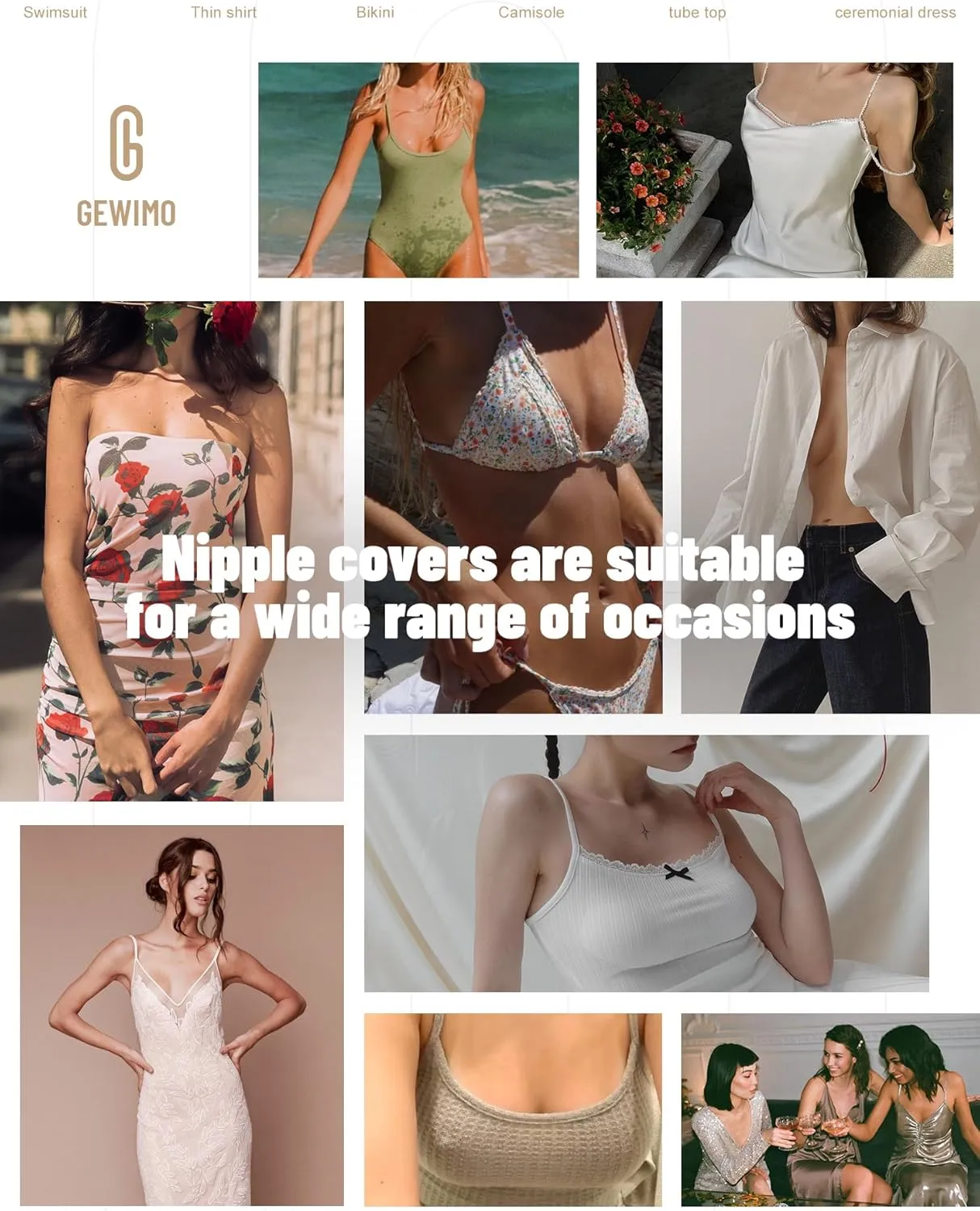 Nipple Covers No Show, 2 Pairs Sticky Adhesive Silicone Nipple Pasties for Women Reusable Pasty Strapless Bra Dress