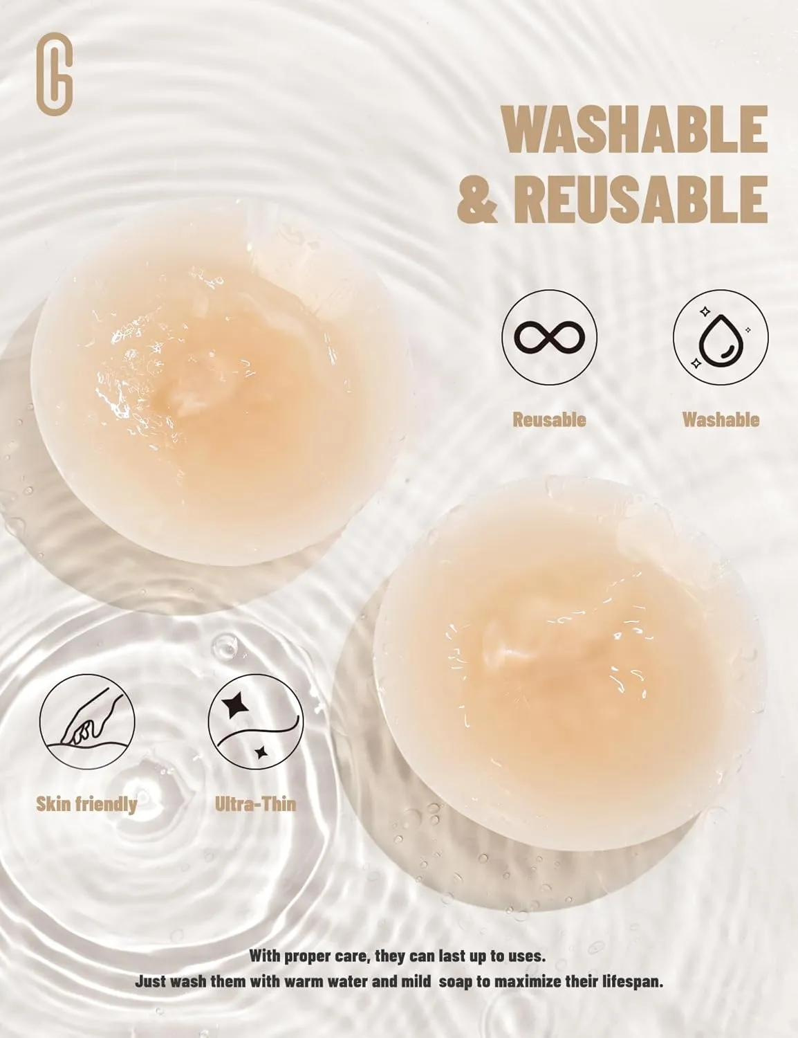 Nipple Covers No Show, 2 Pairs Sticky Adhesive Silicone Nipple Pasties for Women Reusable Pasty Strapless Bra Dress