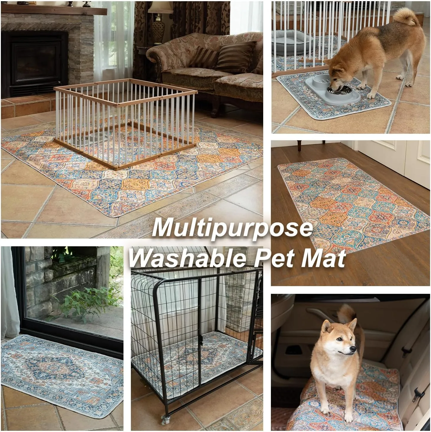 nunubaby Washable Pee Pads for Dogs, Stylish, Non-Slip and Leak-Proof Pee Pads. Reusable Potty Pads for Dogs for Crates and Floors.(Cream/Multi, 72" x72" )