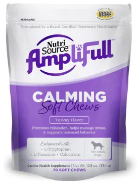 NutriSource AmpliFull Turkey Flavor Calming Dog Soft Chews, Daily Anxiety & Stress Relief Supplement for Dogs, High Absorption for Relaxation, 70 Chews (1 Pack)