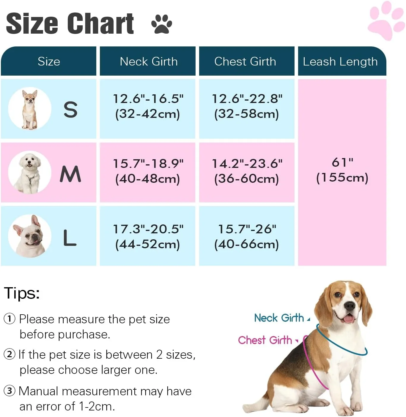 Pawaboo Small Dog Harness and Leash Set, Puppy Harness X-Frame No Pull No Choke, Dog Vest Harness Adjustable for Small Medium Sized Dogs, Soft Breathable Pet Harness for Walking Outing (S, Pink)