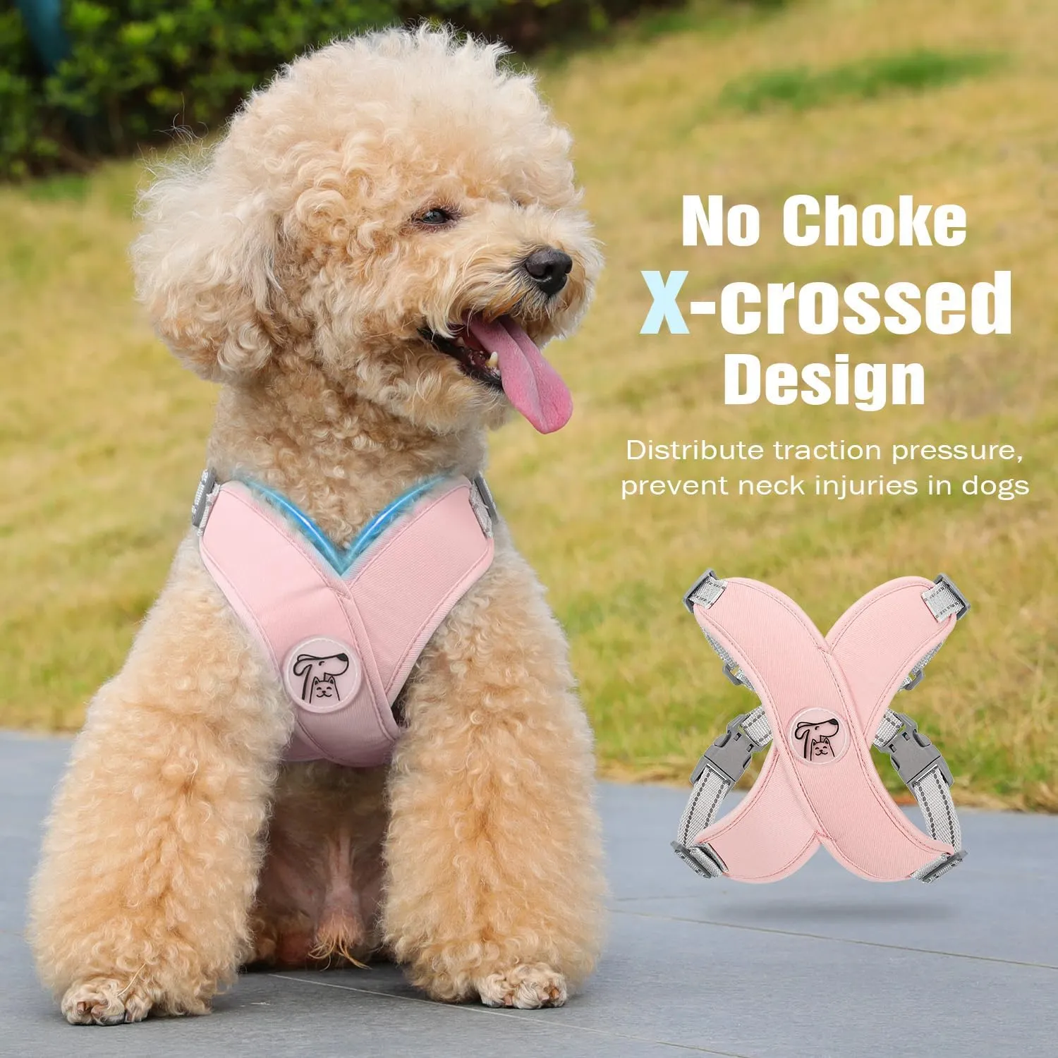 Pawaboo Small Dog Harness and Leash Set, Puppy Harness X-Frame No Pull No Choke, Dog Vest Harness Adjustable for Small Medium Sized Dogs, Soft Breathable Pet Harness for Walking Outing (S, Pink)