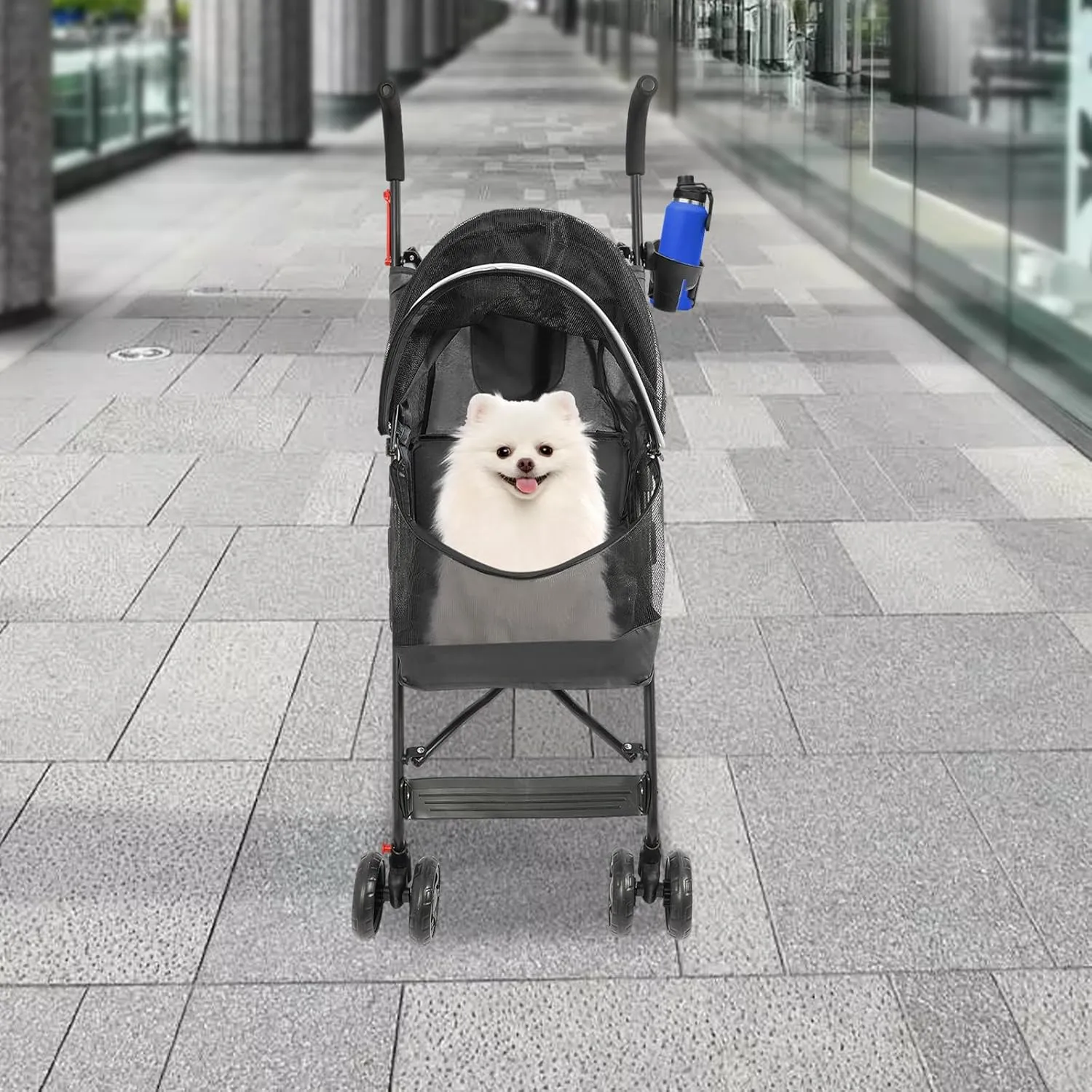 Pet Travel Stroller, Compact, Easy Fold, No Assembly Required Pet Stroller, for Carrying Small and Medium-Sized Dogs or Cats Under 22 lbs (Black)