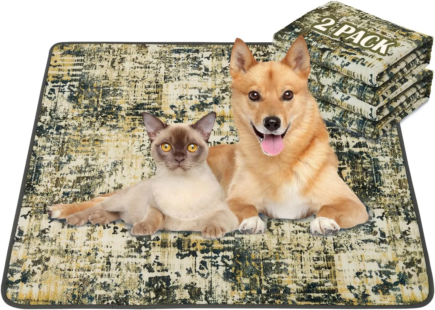 Qeils Washable Pee Pads for Dogs, 2 Pack Reusable Puppy Pads 36"x41" Super Absorbent Leakproof Dog Training Pads, Non-Slip Potty Pads for Floor, Crate, Couch, Whelping Pads Litter Mat Puppy Supplies