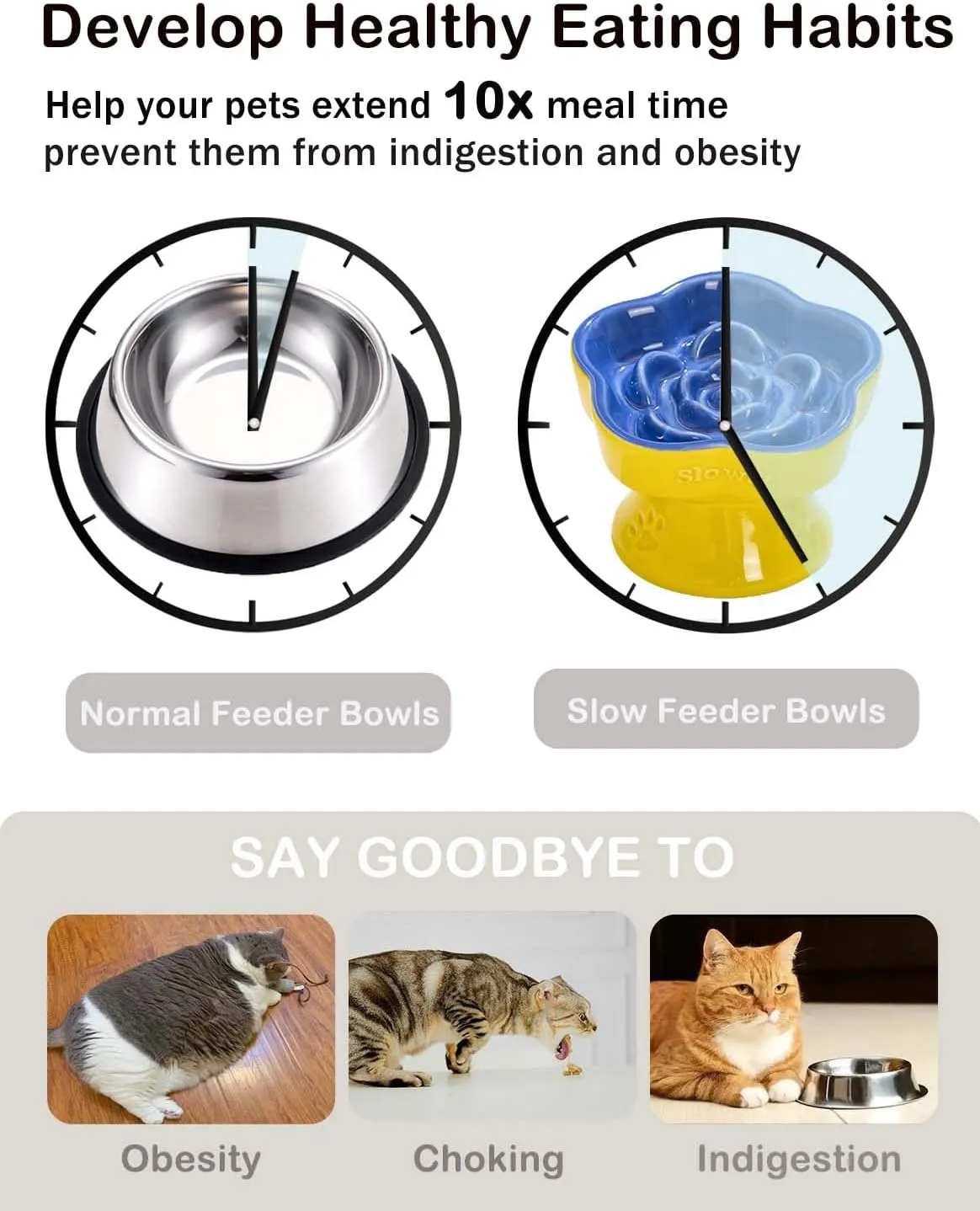 Raised Cat Slow Feeder Bowl, Ceramic Raised Pet Dishes, No Black Chin, Flower Shaped, for Dry and Wet Food, Non-Slip, Dishwasher Microwave Safe (Blue)