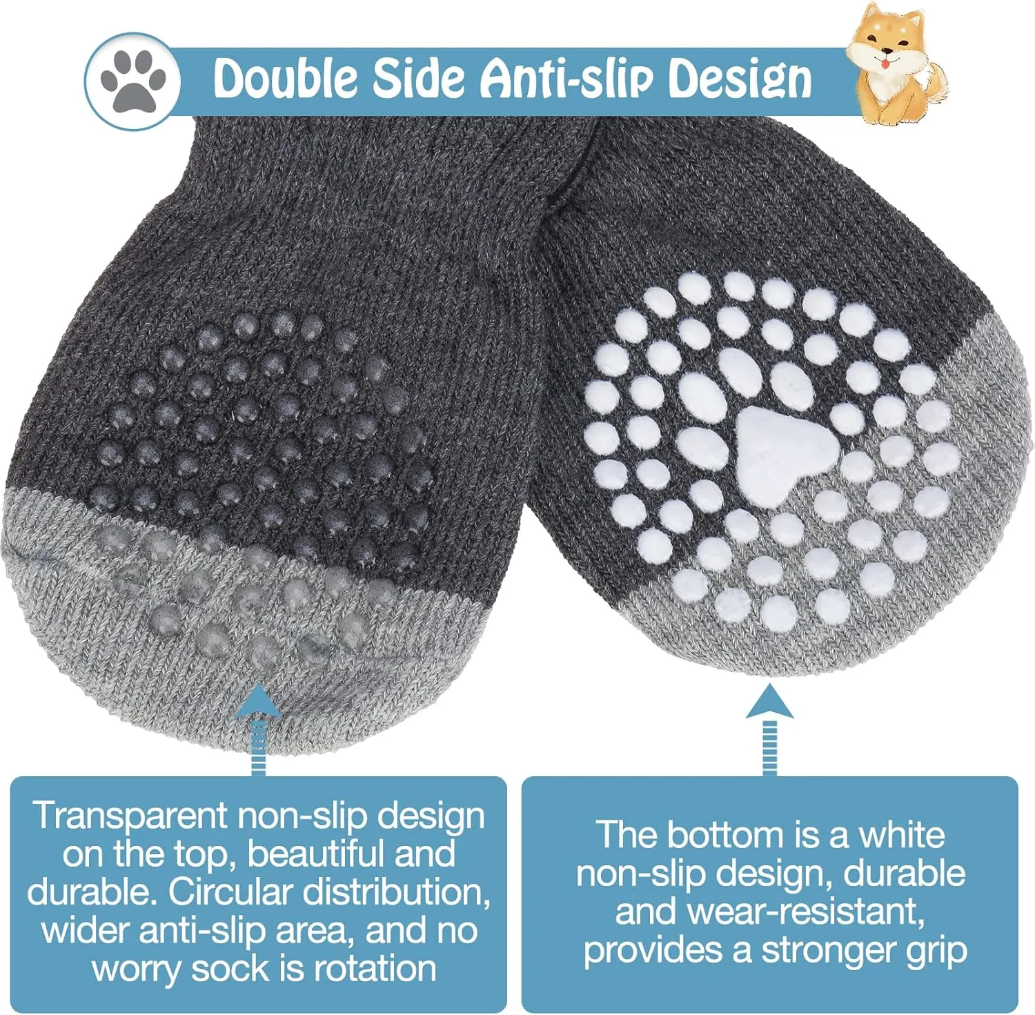 SCENEREAL Anti-Slip Dog Socks to Prevent Licking Paws for Hot/Cold Pavement, Dog Shoes Boots & Paw Protectors with Grippers for Hardwood Floors, Non-Slip Socks for Small Medium Large and Senior Dogs