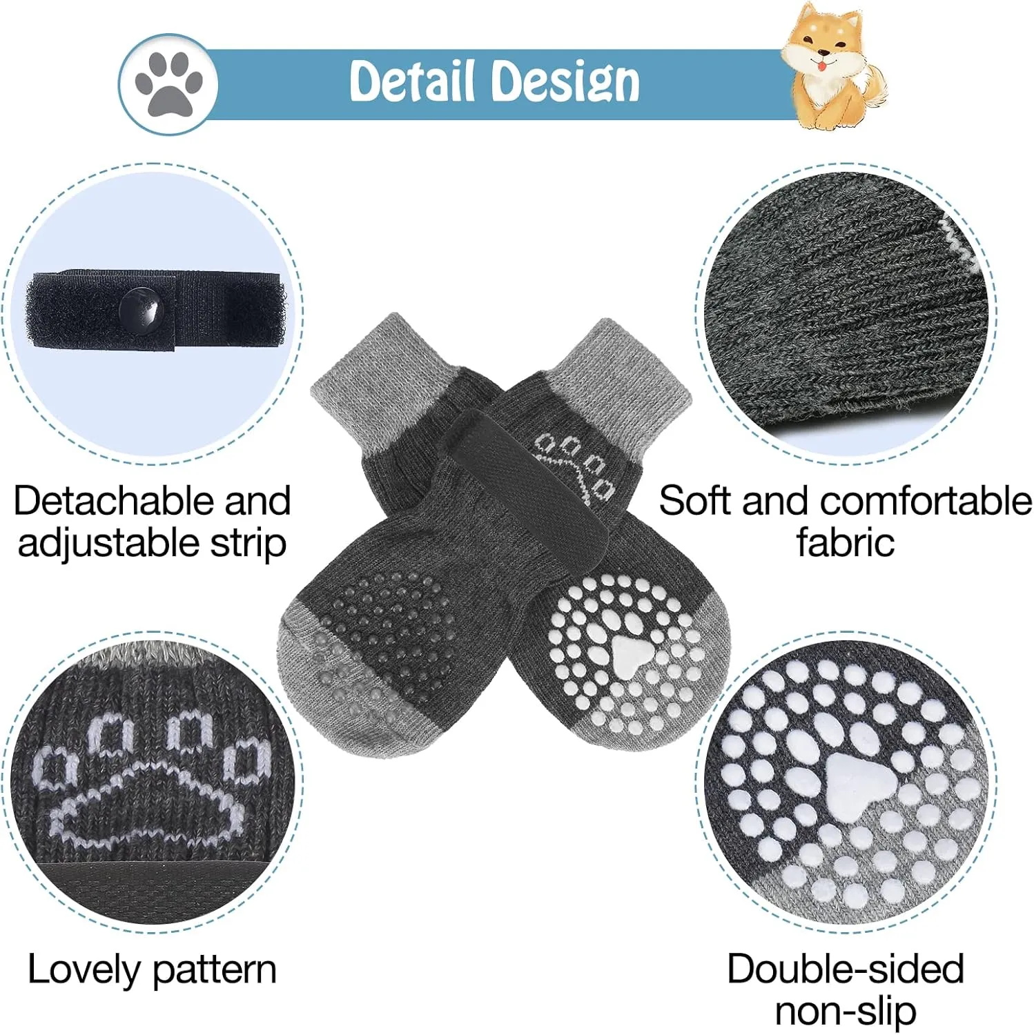 SCENEREAL Anti-Slip Dog Socks to Prevent Licking Paws for Hot/Cold Pavement, Dog Shoes Boots & Paw Protectors with Grippers for Hardwood Floors, Non-Slip Socks for Small Medium Large and Senior Dogs