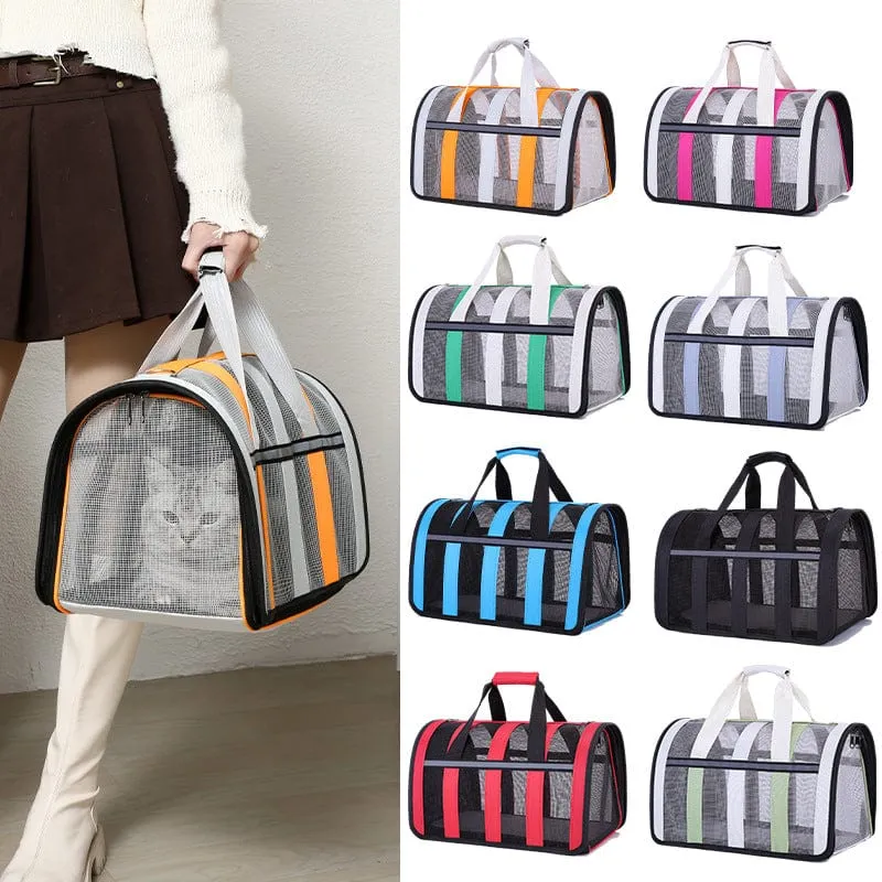 Size S Green And White Foldable Pet Carrier Bag - Lightweight, Breathable, and Spacious for All Seasons