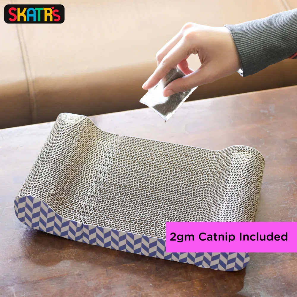 Skatrs Lounge Corrugated Cardboard Scratcher Pad Toy With Catnip for Cats (Length 38cm)