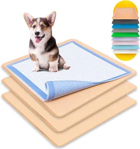 Skywin Dog Puppy Pad Holder Tray for 24x24 Inches Training Pads - 3 Pack Silicone Wee Wee Pad Holder, No Spill Pee Pad Holder for Dogs, Easy to Clean and Store (Beige)