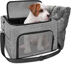 SlowTon Dog Booster Car Seat, Reinforce Metal Frame Safe Pet Car Seat with Seatbelt & Waterproof Pee Pad & Top Cover | Portable Collapsible Puppy Carrier Bag | for Small Dogs Cats (with Soft Pad)