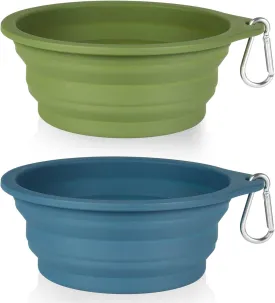 SLSON 2Pack Collapsible Dog Bowl,Integrated Molding Travel Bowl No Plastic Rim Pet Feeding Bowls for Walking Traveling Outdoors,600ML (Navy Blue Dark Green)