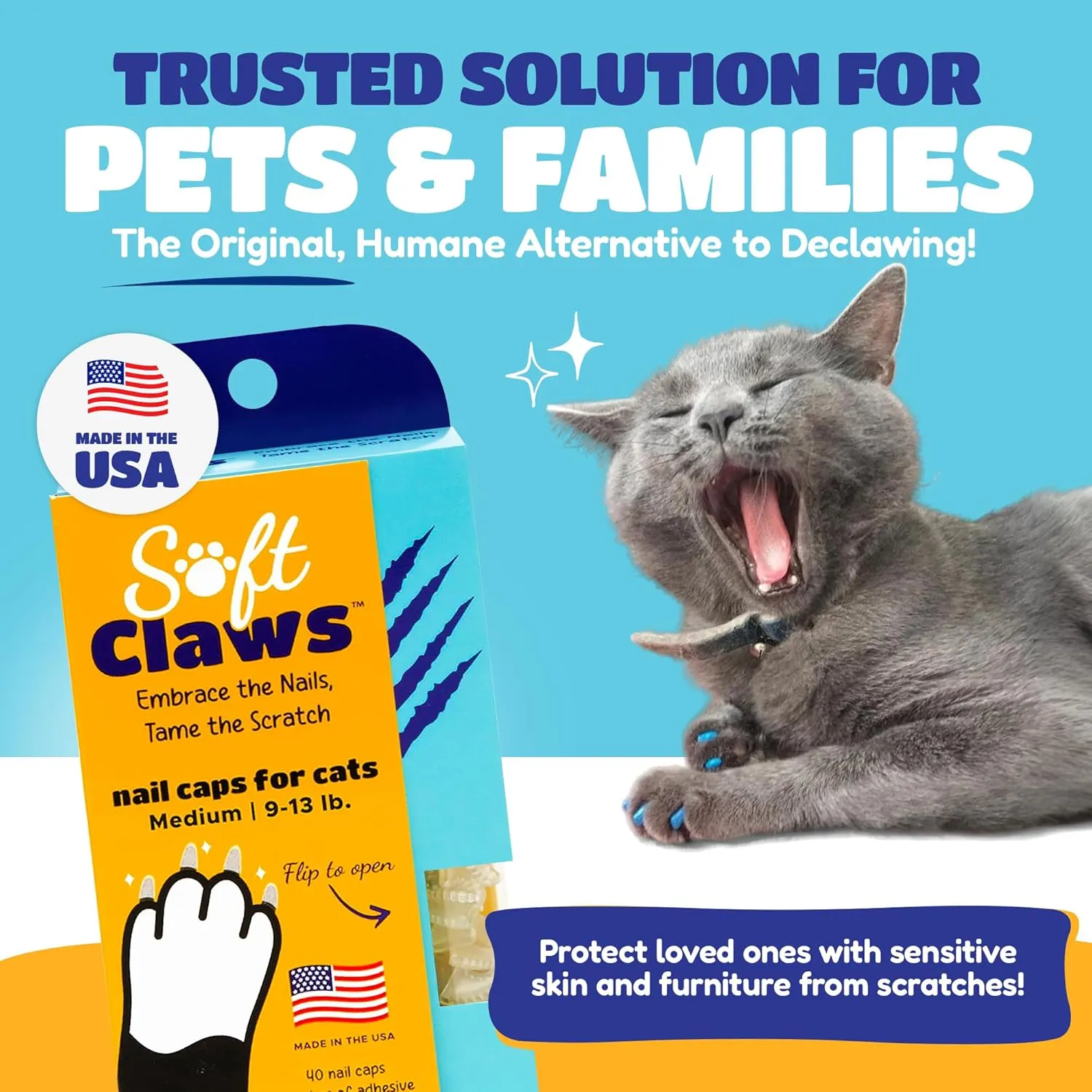 Soft Claws Cat Nail Caps for Medium Cats  (40 Caps, Pride) - Made in USA - Veterinarian-Developed | Protects Furniture & Skin - Easy to Apply, Long-Lasting Anti-Scratch Soft Cat Claw Covers