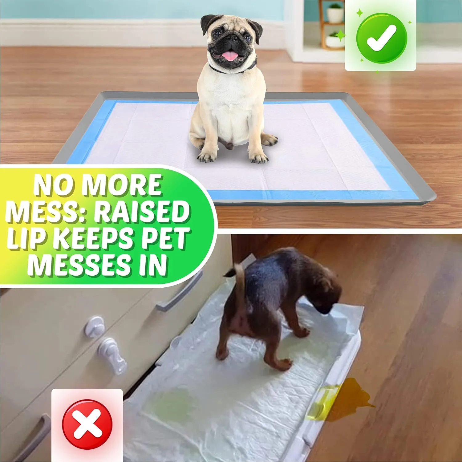 TidyFriend Dog Pee Pad Holder Tray for 27.5 x 44 Inches Training Pads, Silicon Dog Potty Tray, No Spill, Easy to Clean and Store Perfect for Pets (Light Grey)