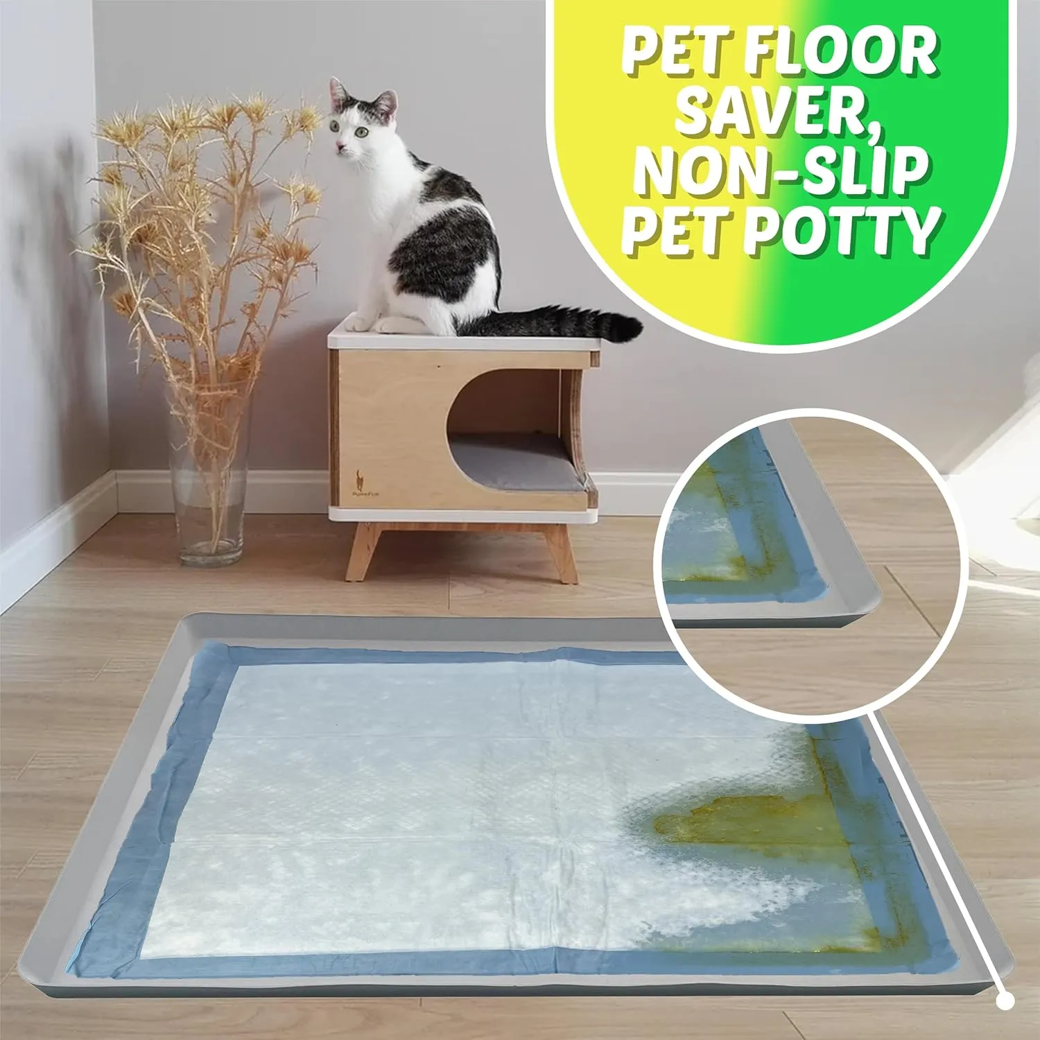 TidyFriend Dog Pee Pad Holder Tray for 27.5 x 44 Inches Training Pads, Silicon Dog Potty Tray, No Spill, Easy to Clean and Store Perfect for Pets (Light Grey)