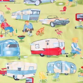 Trailers on Green Coffee Station Mat - Dish Drying Mat - Pet Placemat - Appliance Mat - RV Camping Decor - 16 x 19 Inches - Handmade by Green Acorn Kitchen