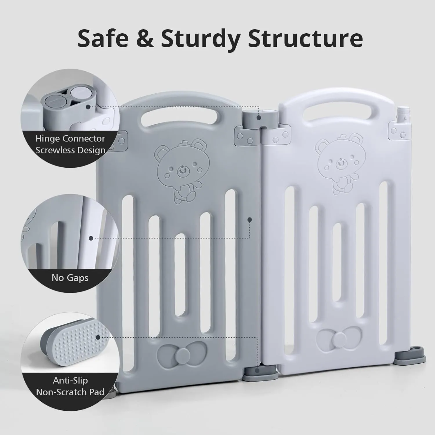 Uanlauo Foldable Playpen for Babies and Toddlers, Baby Playpen 10 Panel Baby Fence with Secure Gate, Versatile Indoor & Outdoor Safety Play Pen, Play Yards for Babies and Toddlers(Grey & White)