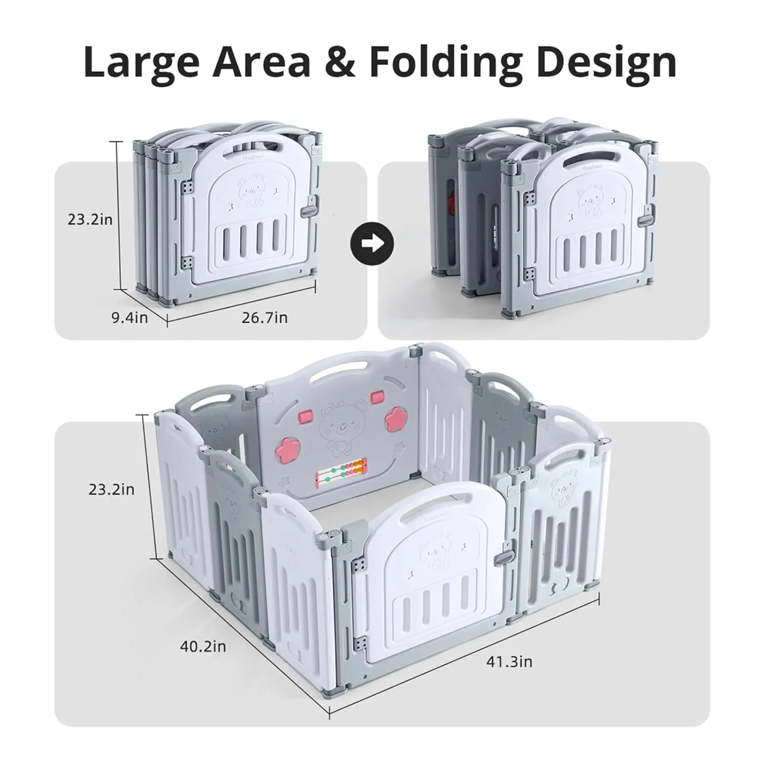 Uanlauo Foldable Playpen for Babies and Toddlers, Baby Playpen 10 Panel Baby Fence with Secure Gate, Versatile Indoor & Outdoor Safety Play Pen, Play Yards for Babies and Toddlers(Grey & White)