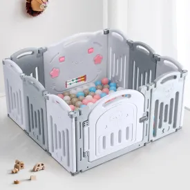 Uanlauo Foldable Playpen for Babies and Toddlers, Baby Playpen 10 Panel Baby Fence with Secure Gate, Versatile Indoor & Outdoor Safety Play Pen, Play Yards for Babies and Toddlers(Grey & White)
