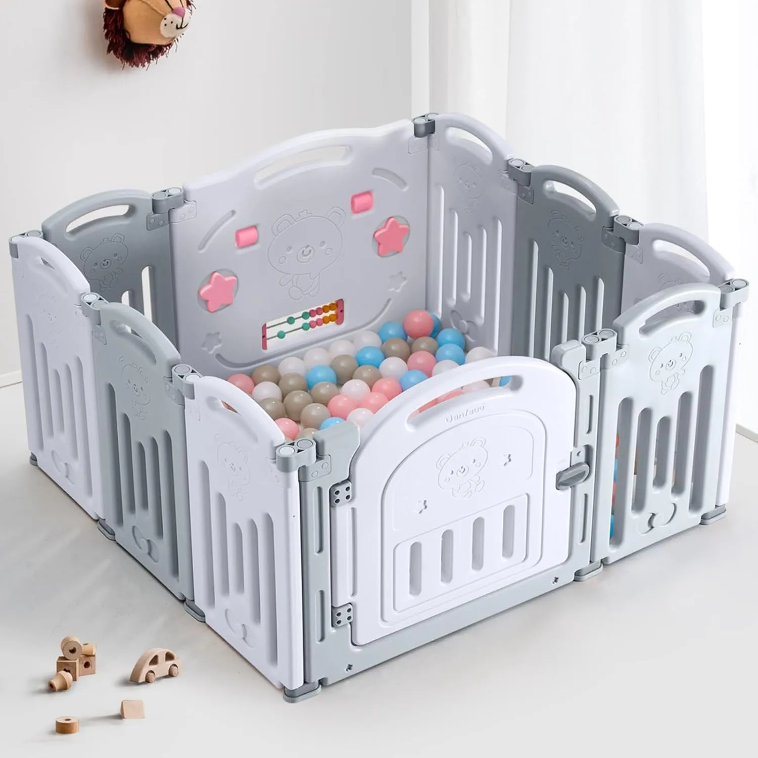 Uanlauo Foldable Playpen for Babies and Toddlers, Baby Playpen 10 Panel Baby Fence with Secure Gate, Versatile Indoor & Outdoor Safety Play Pen, Play Yards for Babies and Toddlers(Grey & White)