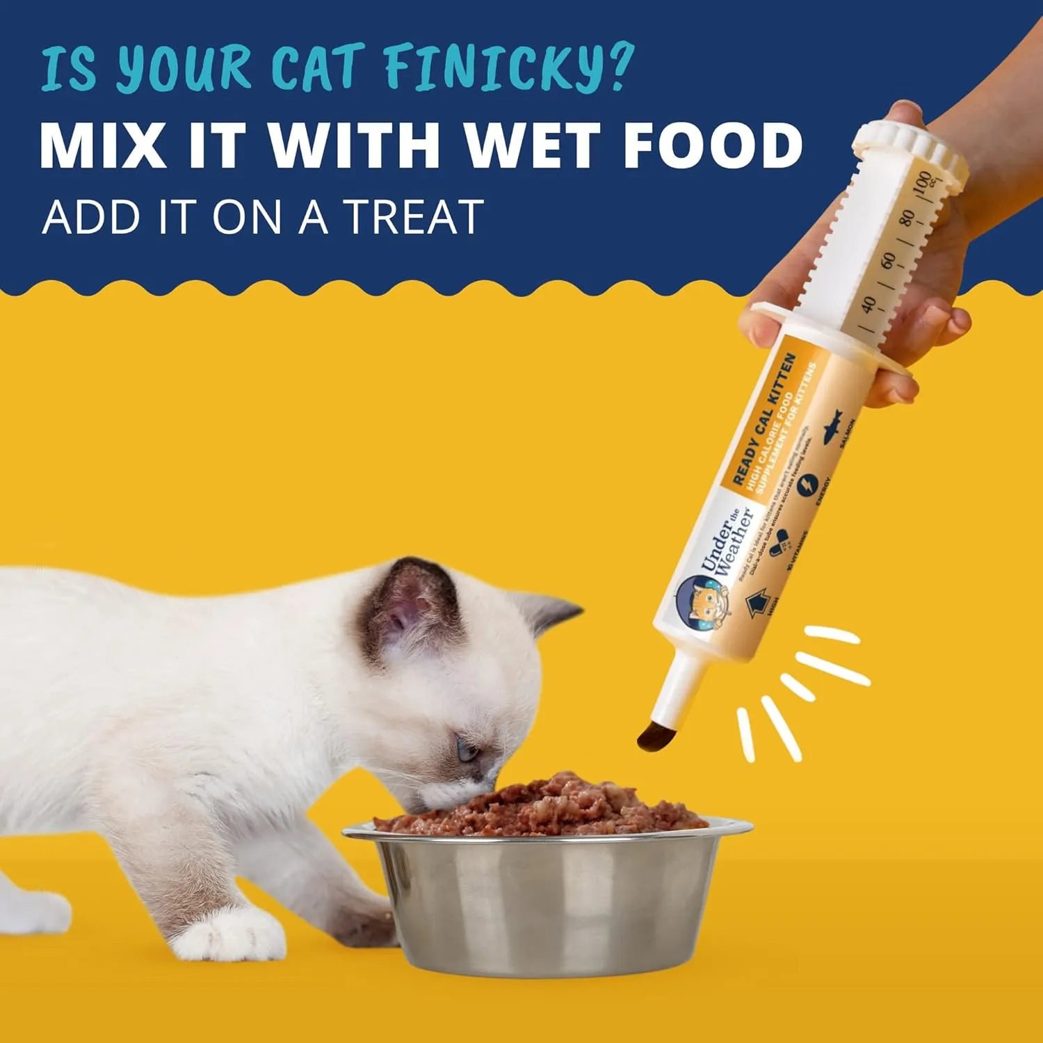 Under the Weather Pet | Ready Cal for Kitten | High Calorie Pet Nutritional Supplement for Weight Gain & Healthy Weight Maintenance | 10 Vitamins, 7 Minerals, Omega Fatty Acids & Carbohydrates | 80cc