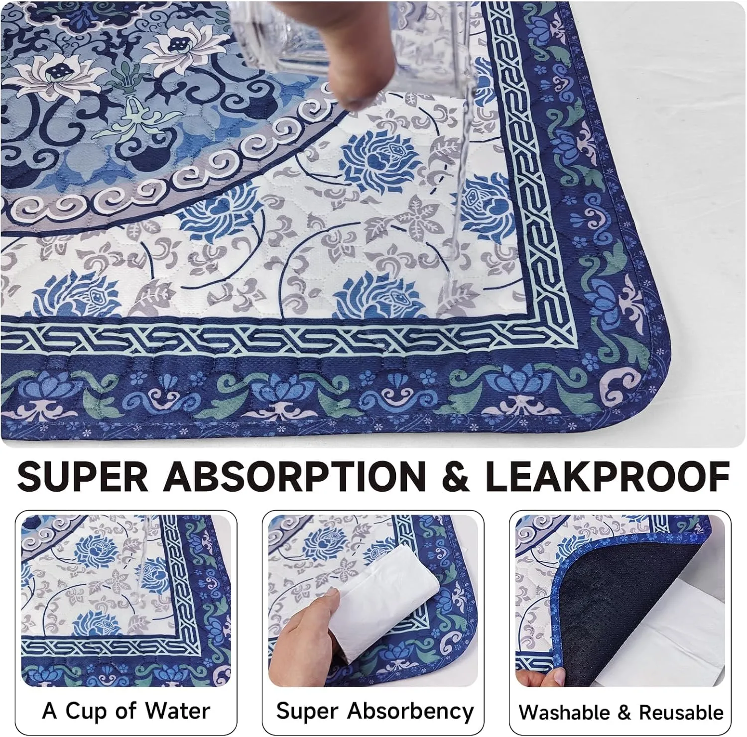 Washable Pee Pads for Dogs 2 Pack,35"x35" Waterproof Non-Slip Reusable Puppy Pad with Fast Absorbent,Leakproof Whelping Pads for Pet Housebreaking (Indigo Blue Medallion, 35"x35"(Pack of 2))