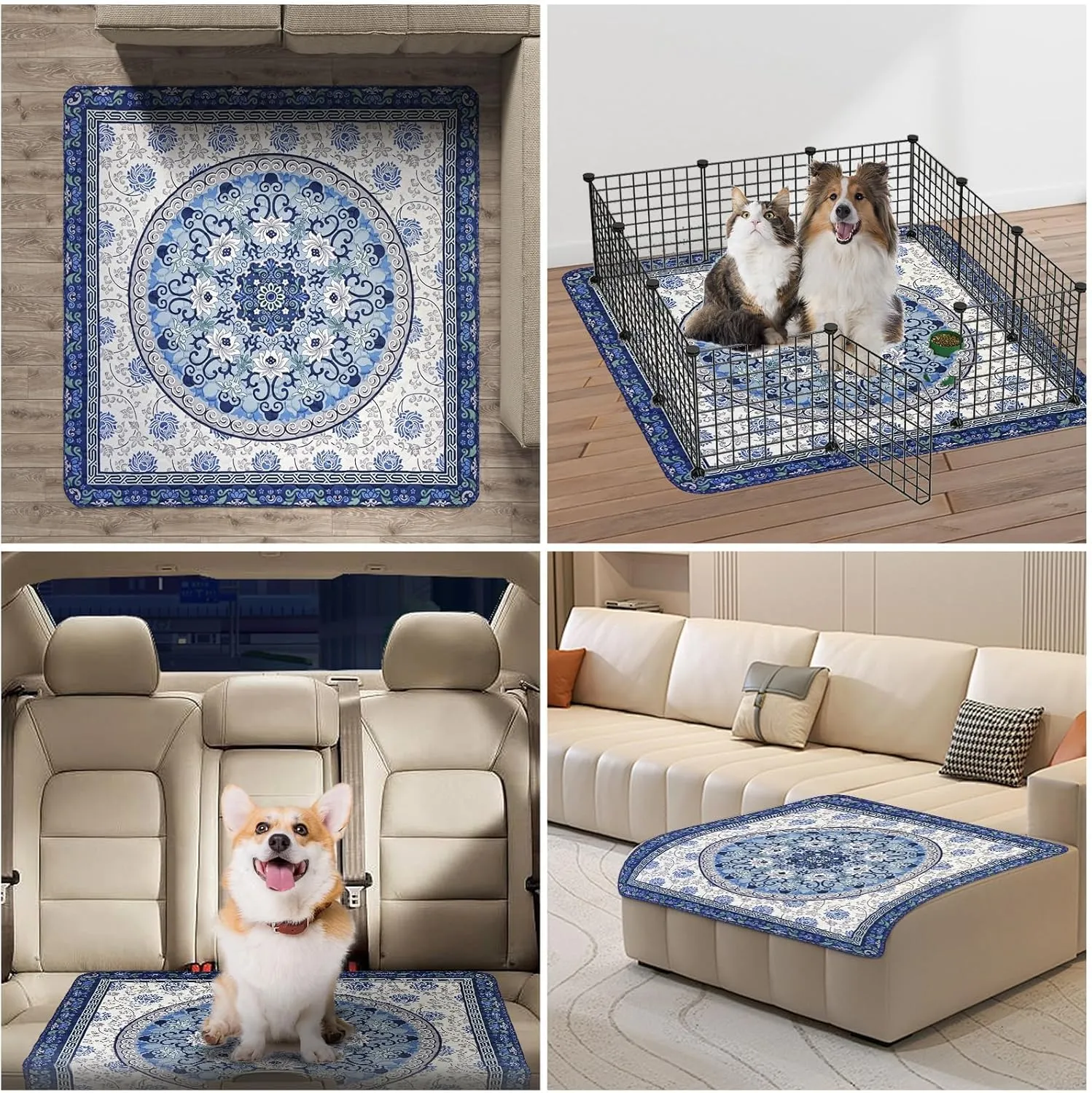 Washable Pee Pads for Dogs 2 Pack,35"x35" Waterproof Non-Slip Reusable Puppy Pad with Fast Absorbent,Leakproof Whelping Pads for Pet Housebreaking (Indigo Blue Medallion, 35"x35"(Pack of 2))