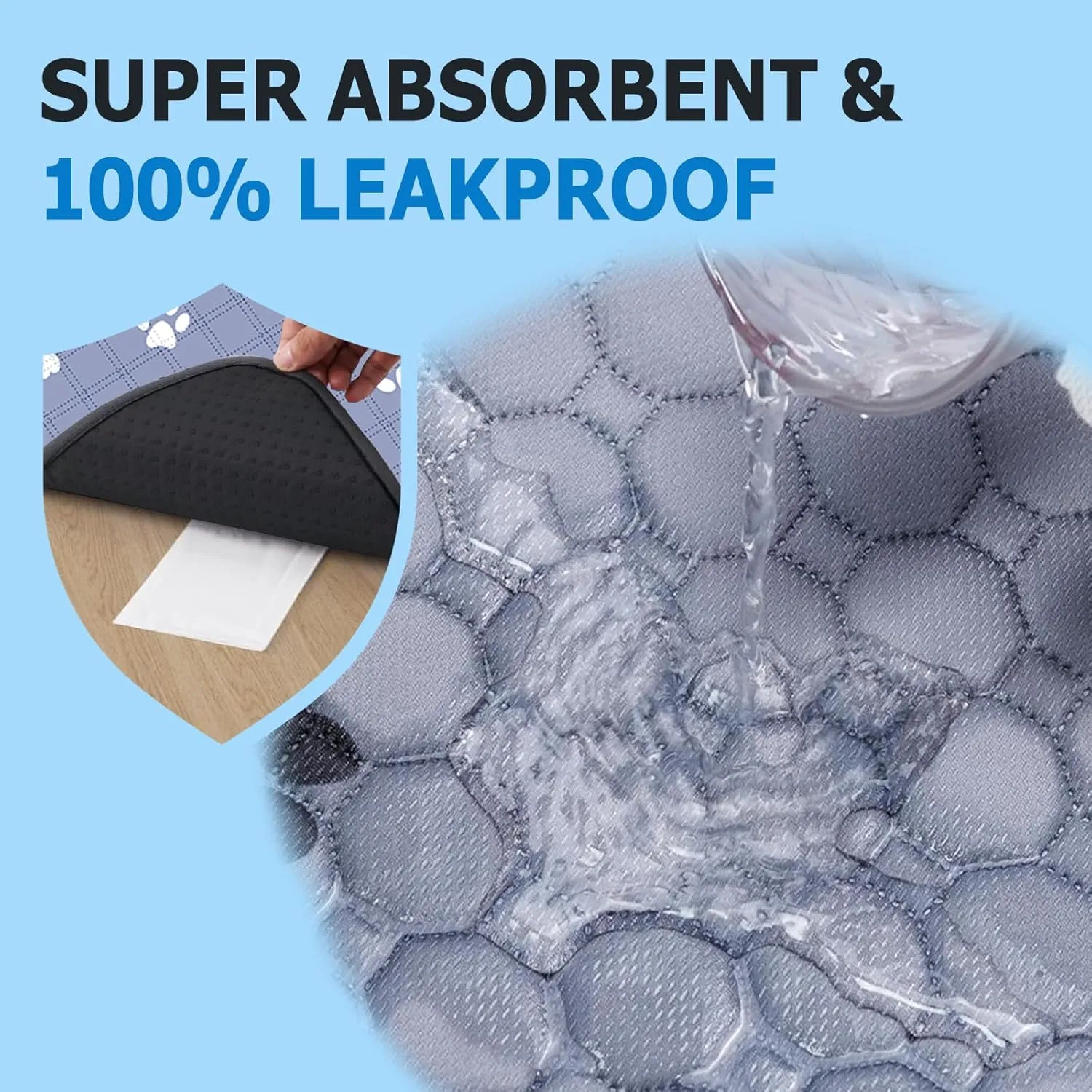 Washable Pee Pads for Dogs, Reusable Puppy Pad, Training Waterproof Pet Mats Dog NecessitiesUsed for Cages Floors Sofas Cars Durable Absorbent 2 Pack (12"x16")