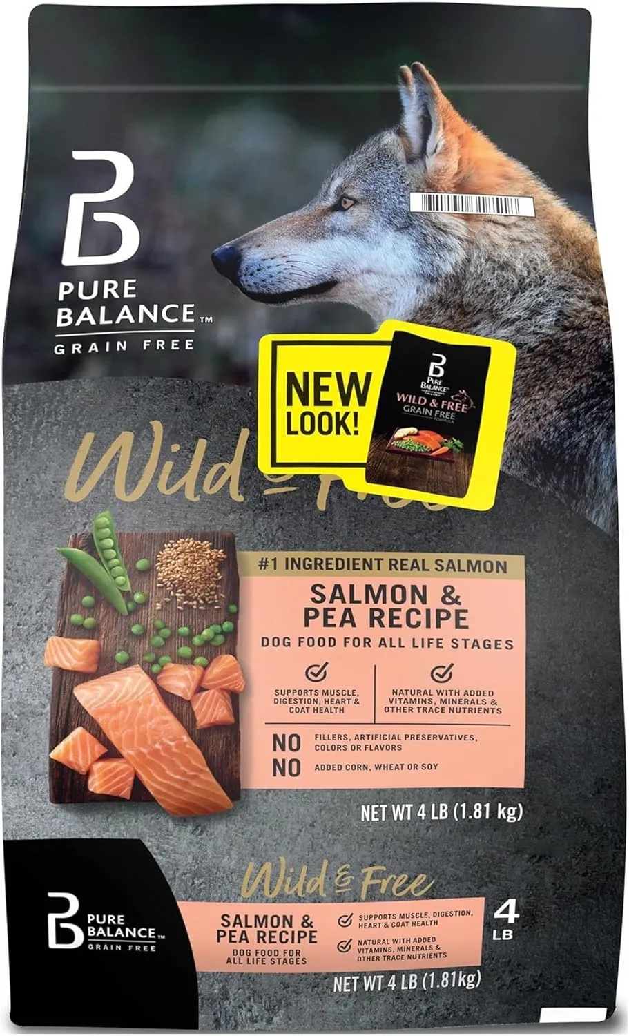 Wild & Free Salmon & Pea Recipe Dry Dog Food, Grain-Free, No Artificial Colors or Flavors, Complete and Balanced Nutrition, 4 lbs