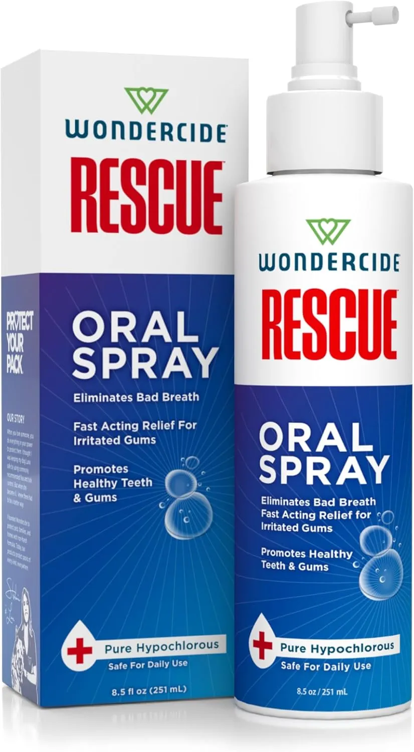 Wondercide Rescue - Oral Spray for Dogs and Cats  Freshens Breath, Soothes Gums, Alcohol Free Daily Dental Care with Pure Hypochlorous  8.5 oz